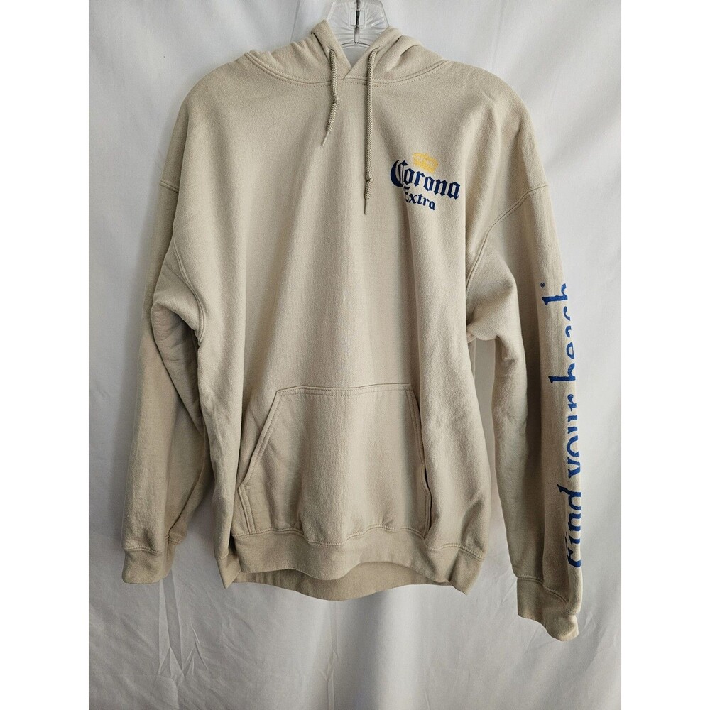 Corona Hoodie Beige Heavy Weight Hoodie FIND YOUR BEACH Pullover Size Medium